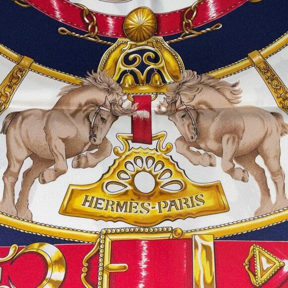 Hermes Carré 90 CHEVAUX DE TRAIT Navy x Multicolor Silk Scarf New W/Box - Picture 15 of 16